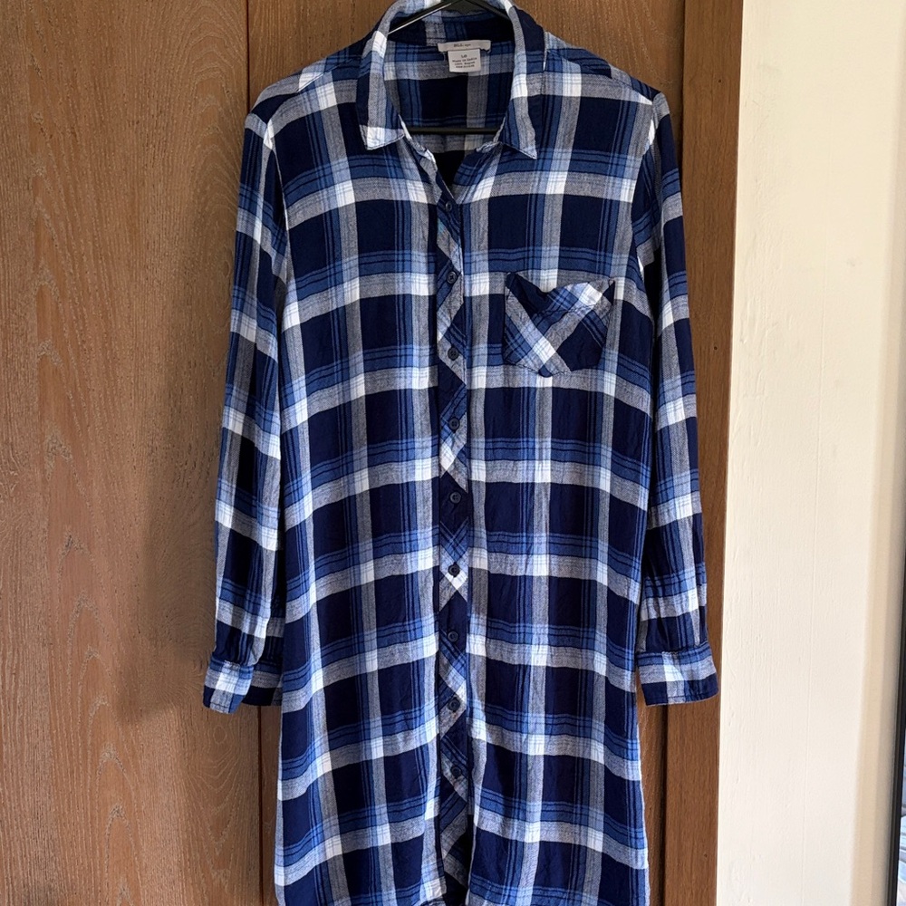 Casual Navy & Light Blue Plaid Button-Down Shirt Dress
